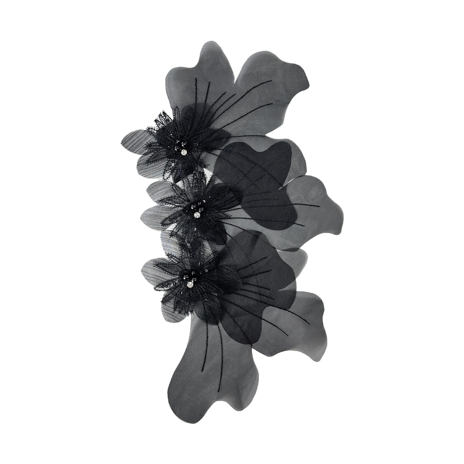 

Однотонная органза, трехмерная ткань с бусинами, наклейка, свадебное платье, женская одежда, ручная вышивка, кружевные аксессуары 7435 black