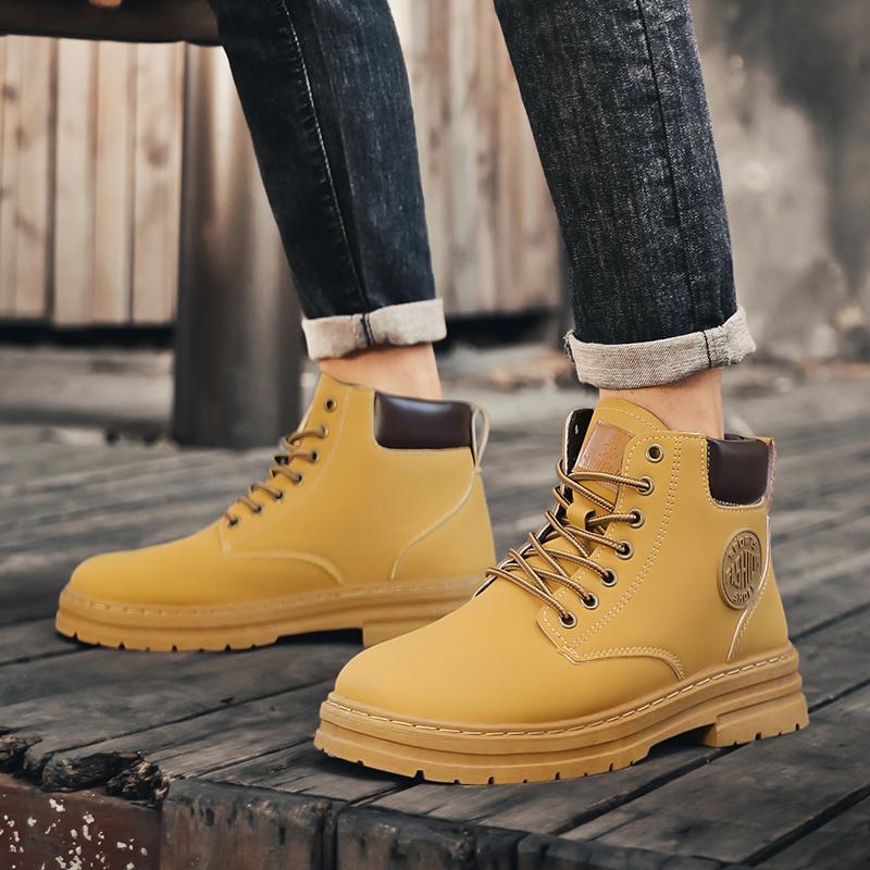 Retro Casual High Top Boots for Men Winter Chunky Boots Men's Motorcycle Ankle Boots Lace-Up Work Footwear Botas Hombre