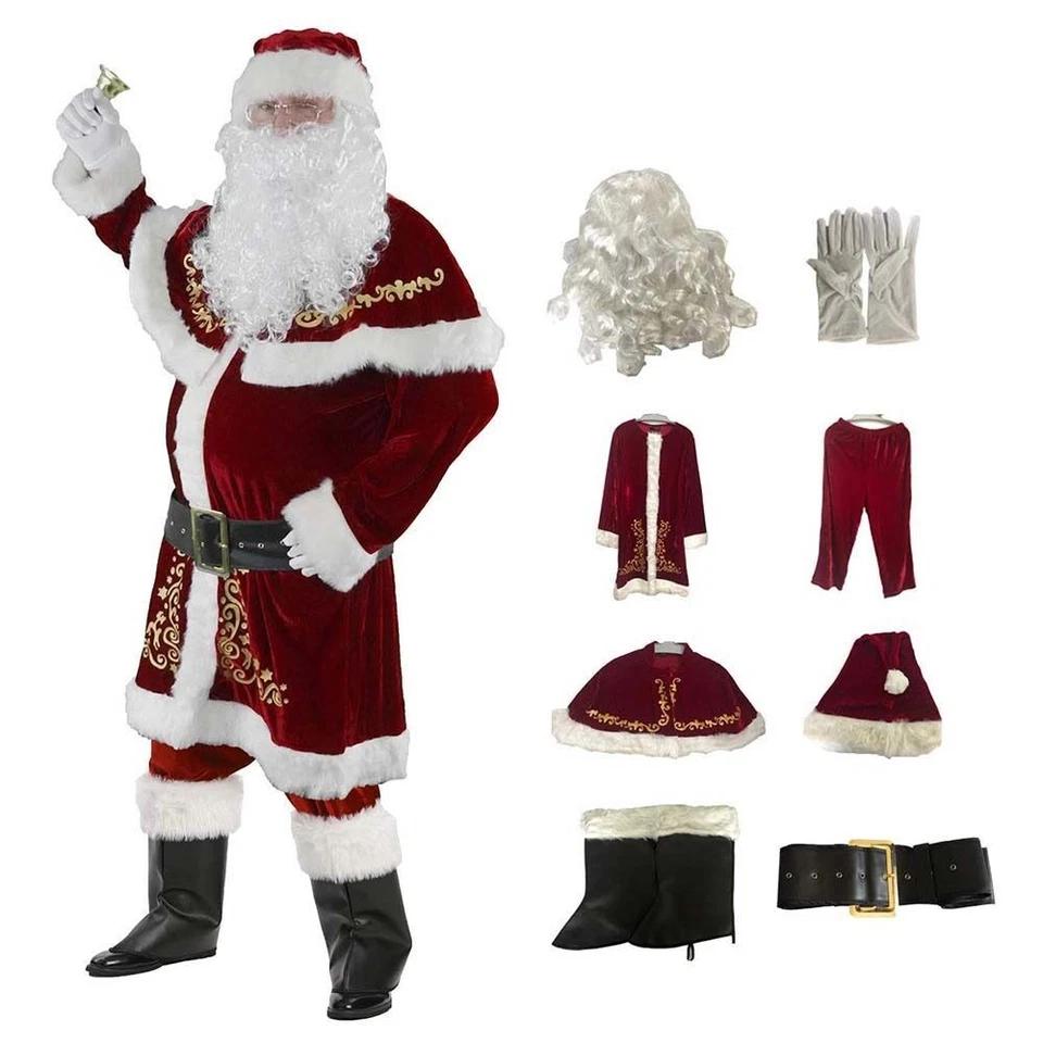 Santa Claus Costume Flannel Adult Santa Outfit Father Christmas Suit Festive Cosplay Costume Set For Christmas Party Themed