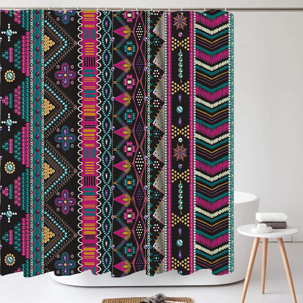 Bathroom Art Bohemian style Shower Curtain Medieval Minimalist Art Boho Polyester Fabric Bath Curtain 180x180CM with 12 Hooks