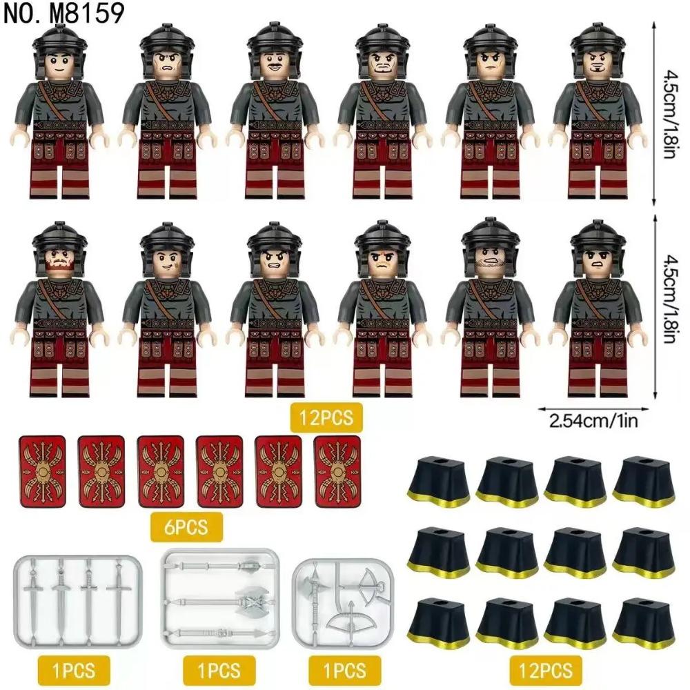 12 pezzi Cavalieri romani antichi medievali, blocchi da costruzione, figure, giocattoli, mini figure, bambole umanoidi, giocattoli, regali di compleanno.