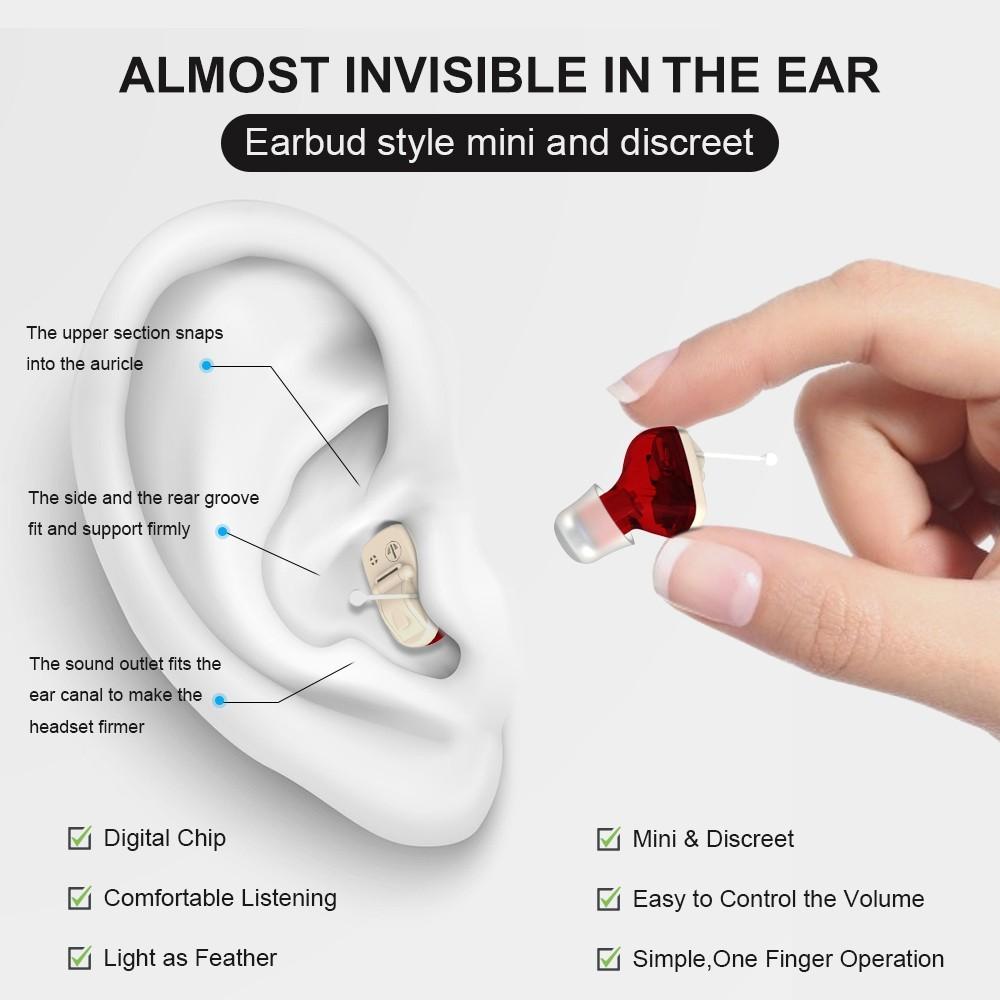 Professional Mini Size In-Ear Hearing Amplifier Audiphone Rechargeable Sound Enhancer Digital Invisible Hearing Aid