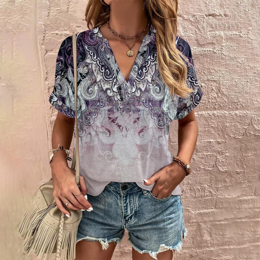 

Летняя женская футболка с цветочным принтом Y2k Clothing Top Женская повседневная футболка Harajuku с V-образным вырезом Модные футболки с коротким рукавом большого размера 4XL