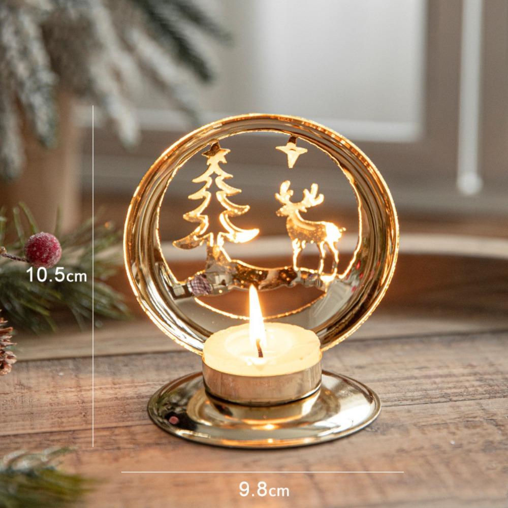 New Golden Christmas Candle Holder Christmas Tree Deer Bell Iron Xmas Candlestick Candle Stand Home Decorations Table Ornament