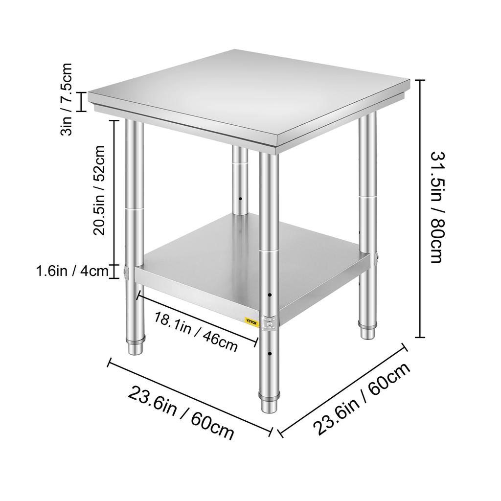 SucceBuy Kitchen Work Bench Commercial Catering Table Worktable with Undershelf Stainless Steel 330LBS 286LBS for Restaurant