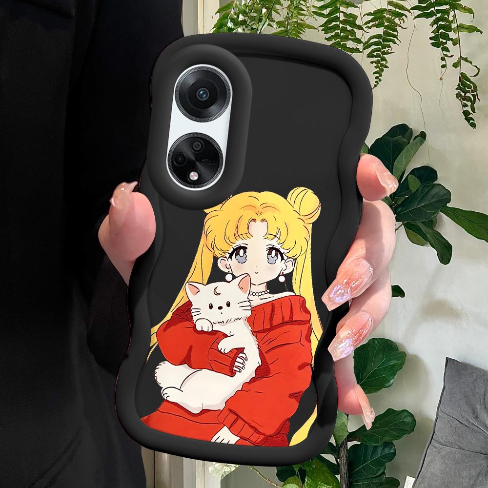 

Окрашенный узор Big Wave Edge Мягкий силиконовый материал Macaron чехол для телефона противоударный защитный резиновый чехол для OPPO Reno Realme Realme Note 50 чёрный