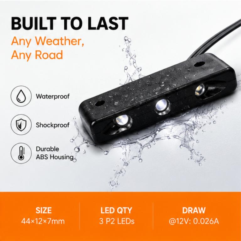 Small Size LED Number Plate Light 44x12x7mm 12V Vehicle Plate Lamp for Motorcycle Scooter Trailer Truck