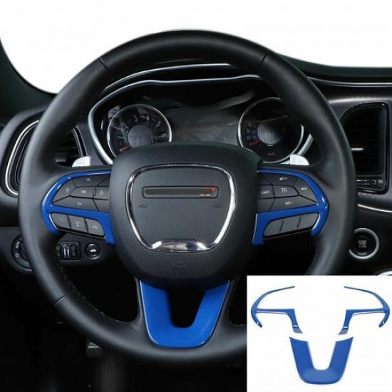 3X Blue Steering Wheel Frame Trim Decor Cover Bezels For Dodge Challenger 2015+