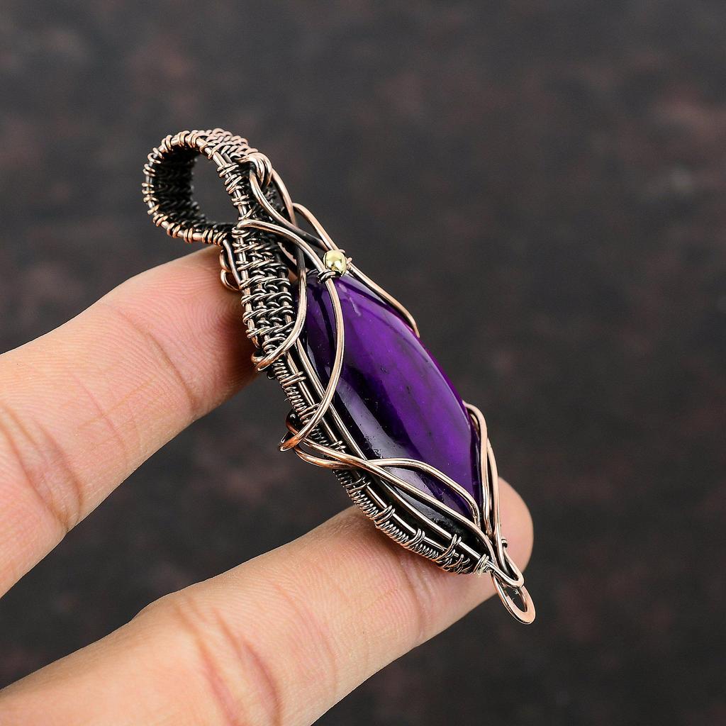 Pendentif Labradorite Feu Violette Fil de Cuivre Enveloppé Bijou Fait Main Pendentif Femme Pierre Précieuse Pendentif Cuivre Pendentif Enveloppé de Fil Cadeau Pour Elle