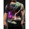 Men's Summer Tornado Pattern T-shirt - Vivid Digital Print, Short Sleeve, Round Neck, Casual Outdoor Sportswear