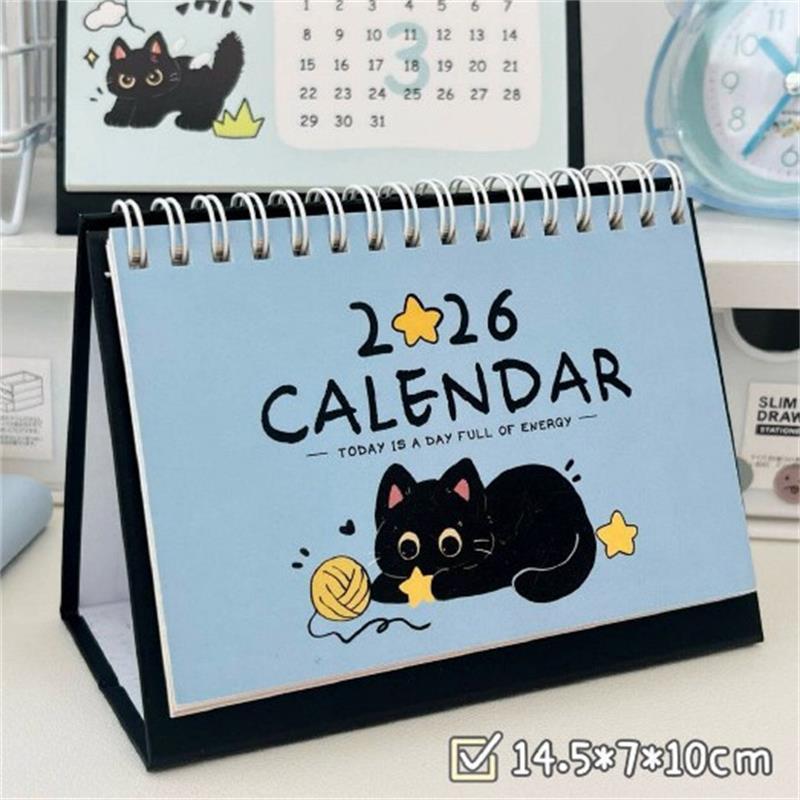 2026 Coal Ball Kitten Desk Calendar Black Cat Themed Desktop Calendar,Kawaii Tabletop Planner with Adorable Cat Illustrations