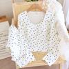Women's Cotton Knit Pajama Set with Bra Pads - Sweet Long Sleeve Cardigan and Pants for Autumn/Spring Homewear