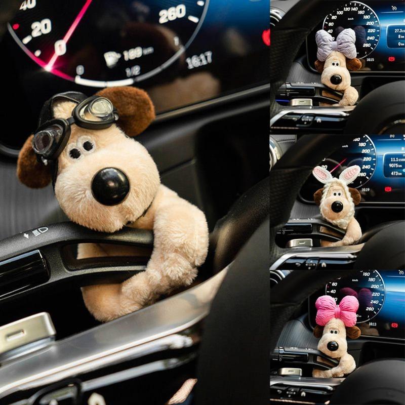 Auto-Dekorationspuppen, Piloten-Pawdog-Lenklichter, Scheibenwischer-Yellow-Schild-Ornament, niedlicher Schleifenhund, Auto-Wischer-Puppe, Innenzubehör