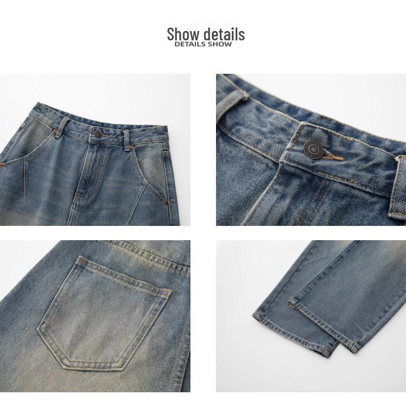 Louvre Retro Waxed Wide-Leg Jeans for Women - Autumn/Winter Fashionable Korean Style