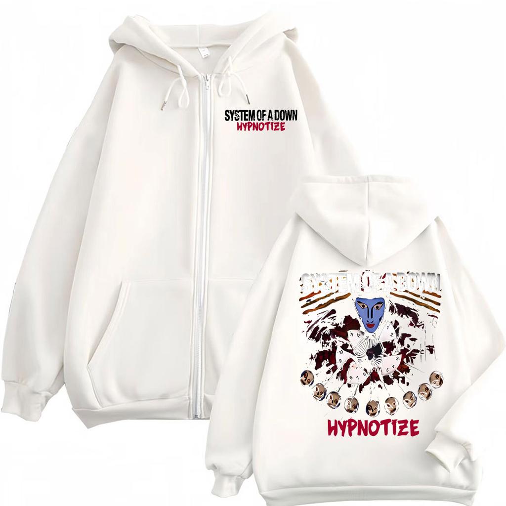 Rockband System of A Down Hypnotize Grafisk Dragkedjehoodie Mode Vintage Dragkedja Pullovers Män Kvinnor Lediga Fleece Sweatshirts