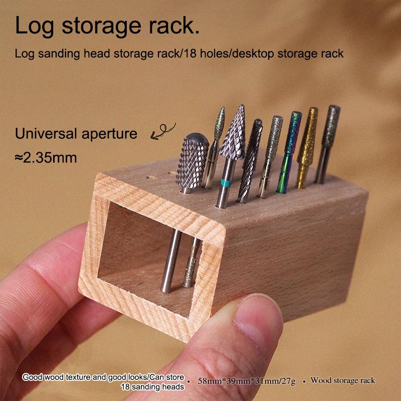 18 Holes Wood Nail Drill Bits Holder Stand Display Storage Box Nail Grind Head Organizer Empty Container Case Manicure Tool