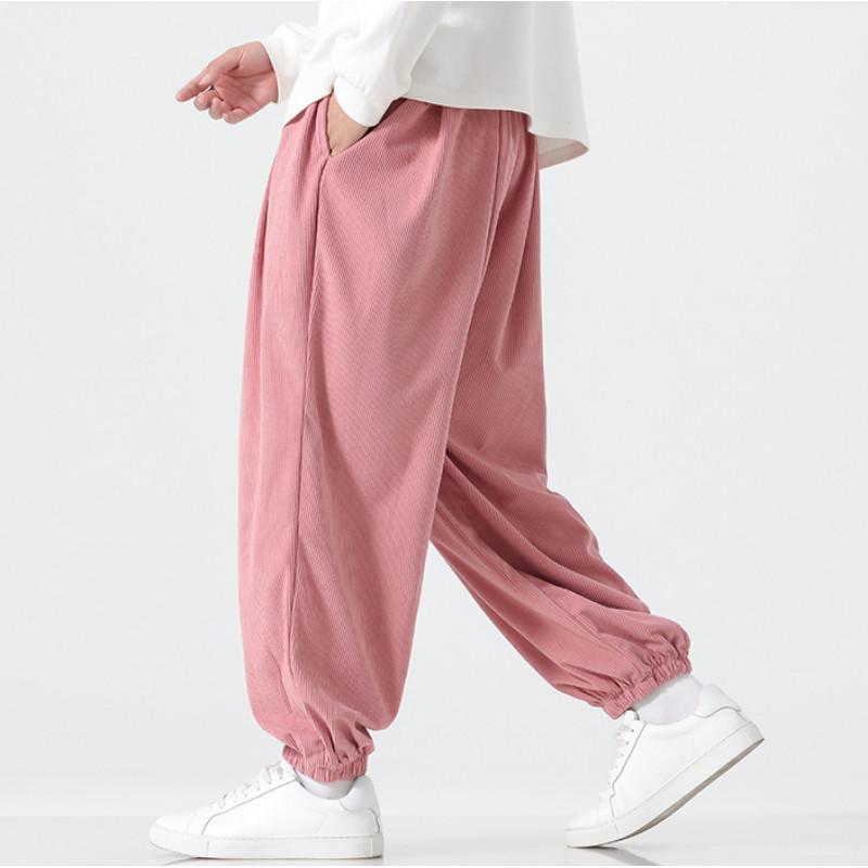 Pantalones bombachos de pana de estilo chino para hombre, corte holgado y pernera ancha