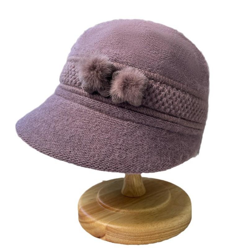Rabbit Fur Fisherman Hat for Women, Winter Warm Pullover Knitted Hat for the Elderly, Cold-proof Mom Hat, Sun-shading Duckbill Cap