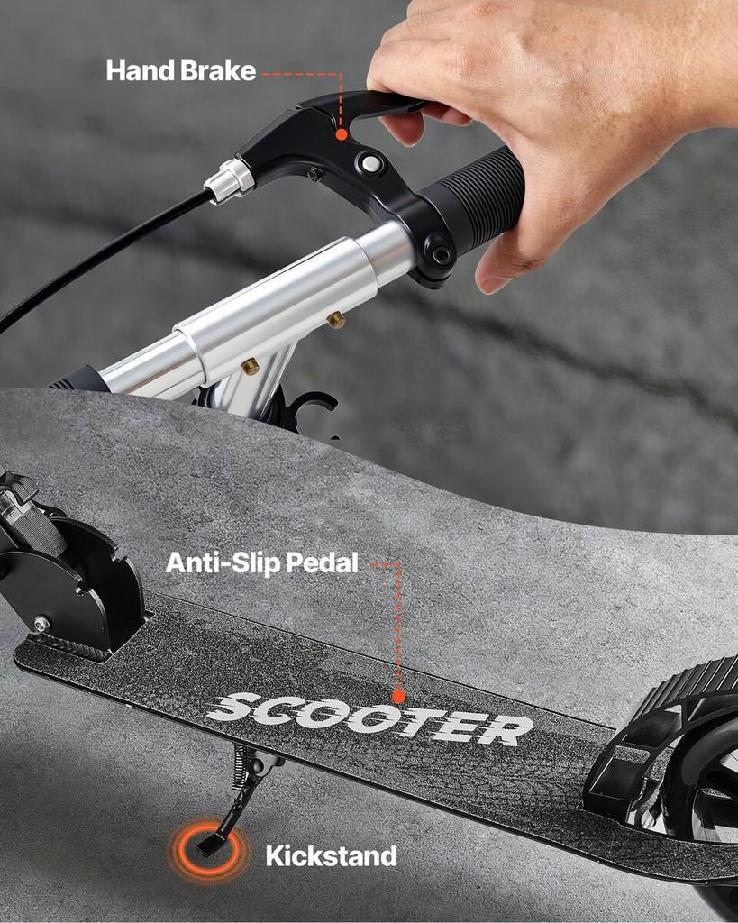 Kick Scooter for Kids Ages 8+, Teens & Adults, 2-Wheel Toddler Scooter with Adjustable Height Handlebar, Wide Anti-Slip Deck, Foldable Lightweight for
