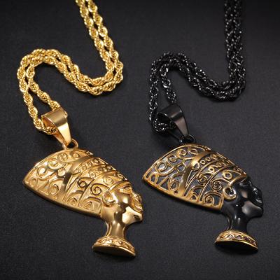 Trendy goud zwart met Egypte patroon Cleopatra hanger roestvrij stalen ketting student mannelijke en vrouwelijke populaire retro hiphop ornament