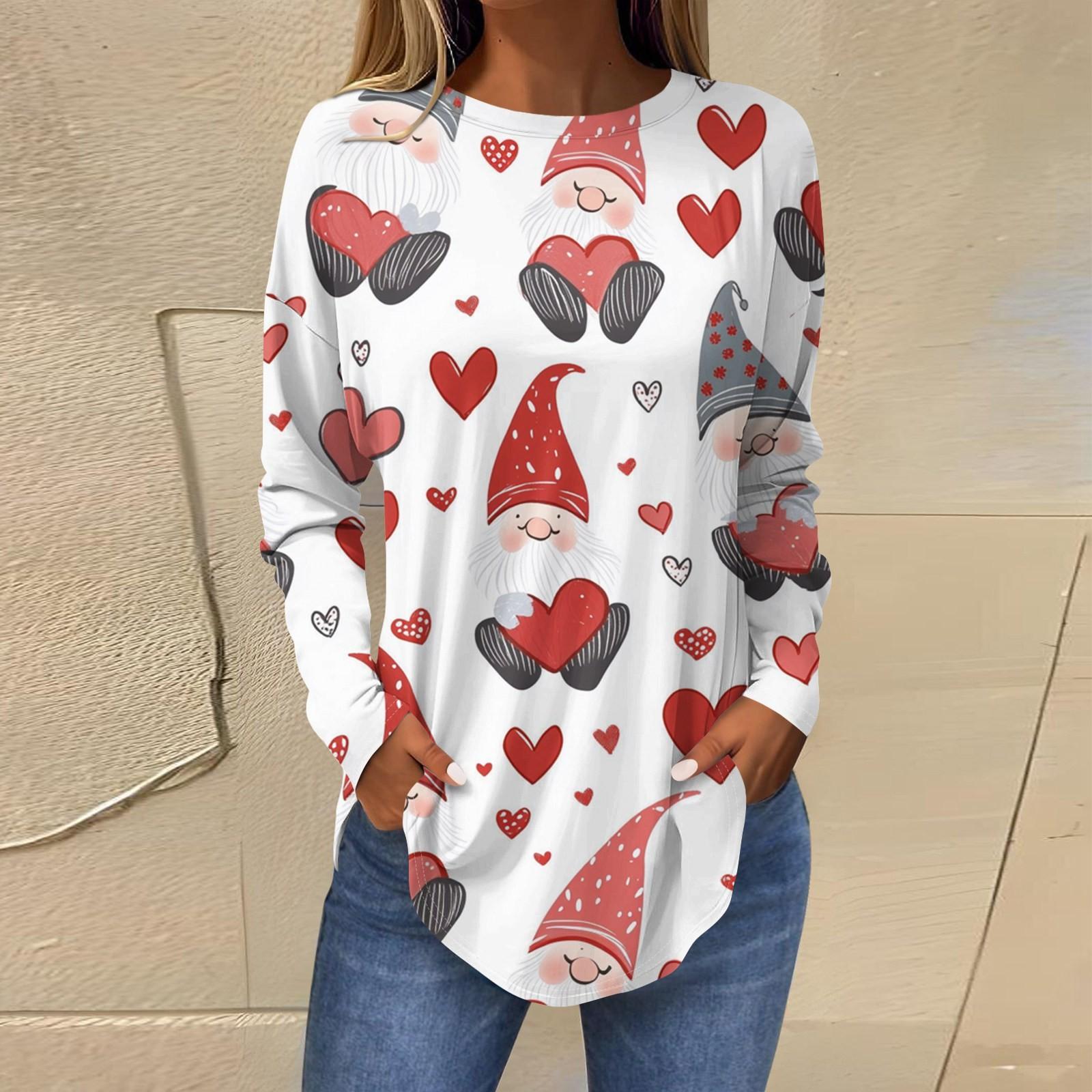 

Женская модная свободная футболка с круглым вырезом и длинным рукавом с принтом XXL белый