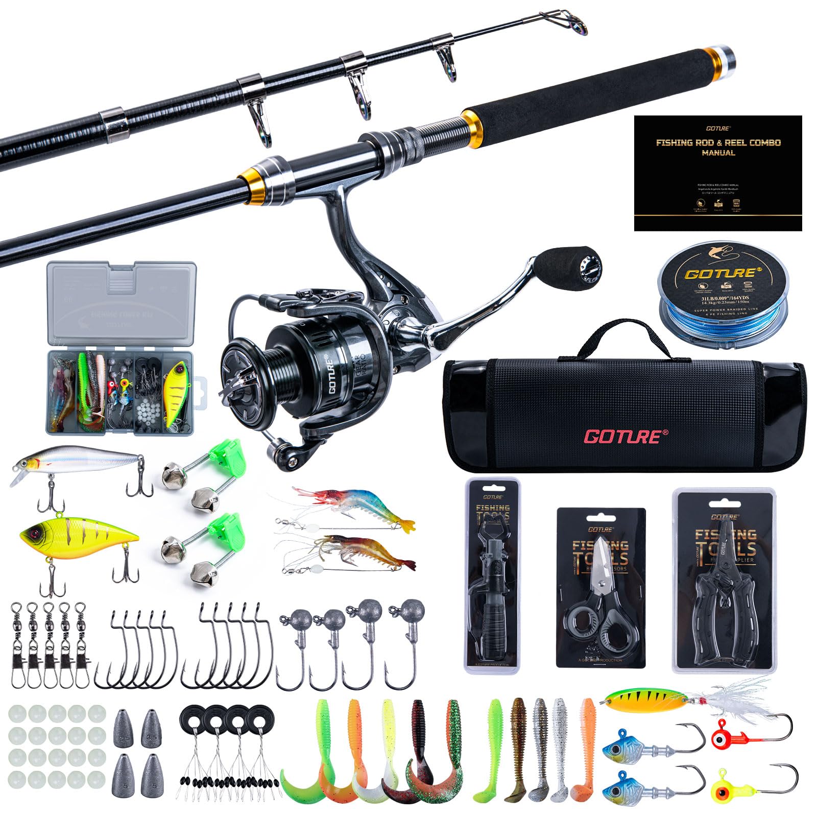 

Goture Fishing Sea Bass Spinning 3000 River Fishing Rod for and Ocean Includes Waterproof Storage Bag and Japanese Instructions Set, 2.1m Rod, Reel,