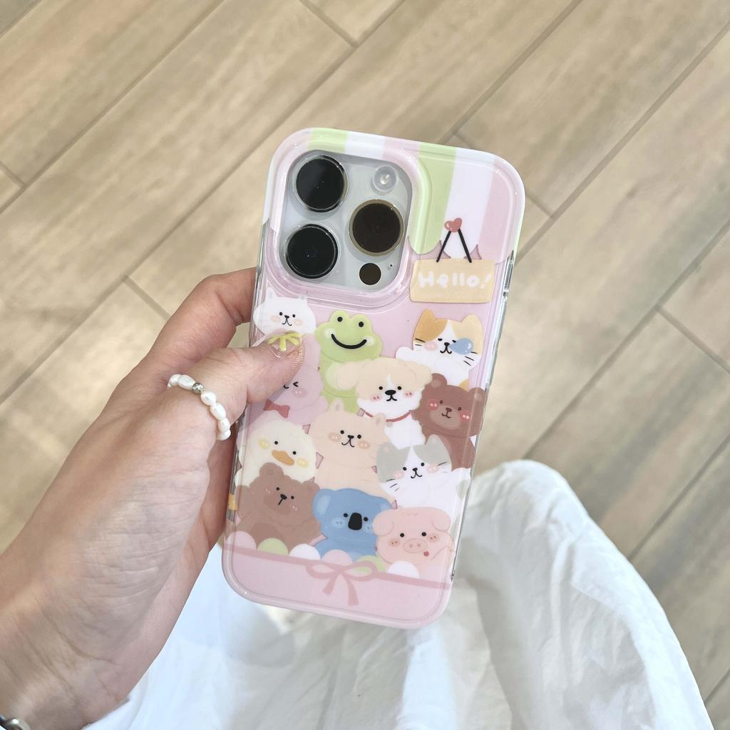 Cartoon 2023 Imd Shell for Iphone 11 12 Promax 14 Pro Max 13promax Ins Animal Phone Case Cute Sweet Bear Bunny Cat Dog Cover