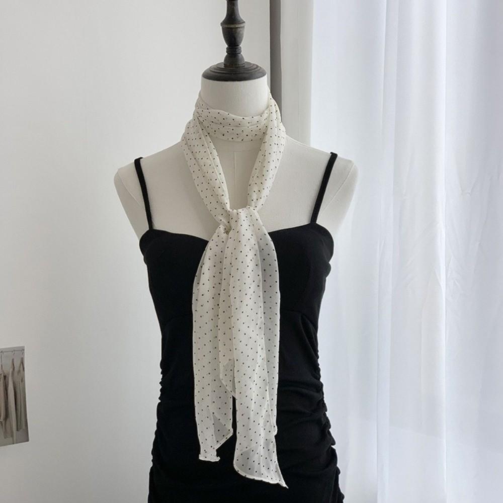 Fashion Headband Polka Dot Scarf Polka Dots Chiffon Thin Head Scarf Multifunction Long Scarves Women
