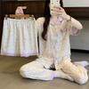 Pastoral Dream Purple Floral Pajamas Women'S Summer Short-Sleeved Cardigan Cute Rabbit Three-Piece Loungewear