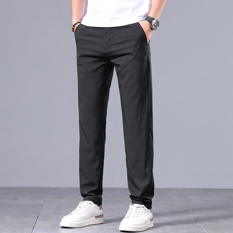 

2024 Летние повседневные брюки Ice Silk, мужские прямые свободные быстросохнущие рабочие брюки, спортивные мужские брюки 40 чёрный