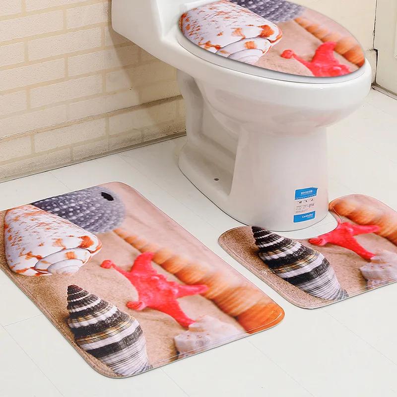 3D Ocean Seabed Animals Toilet Cover Bath Mat Sets Fish Dolphin Printed Bathroom Curtain Set Waterproof Fabric Shower Curtains