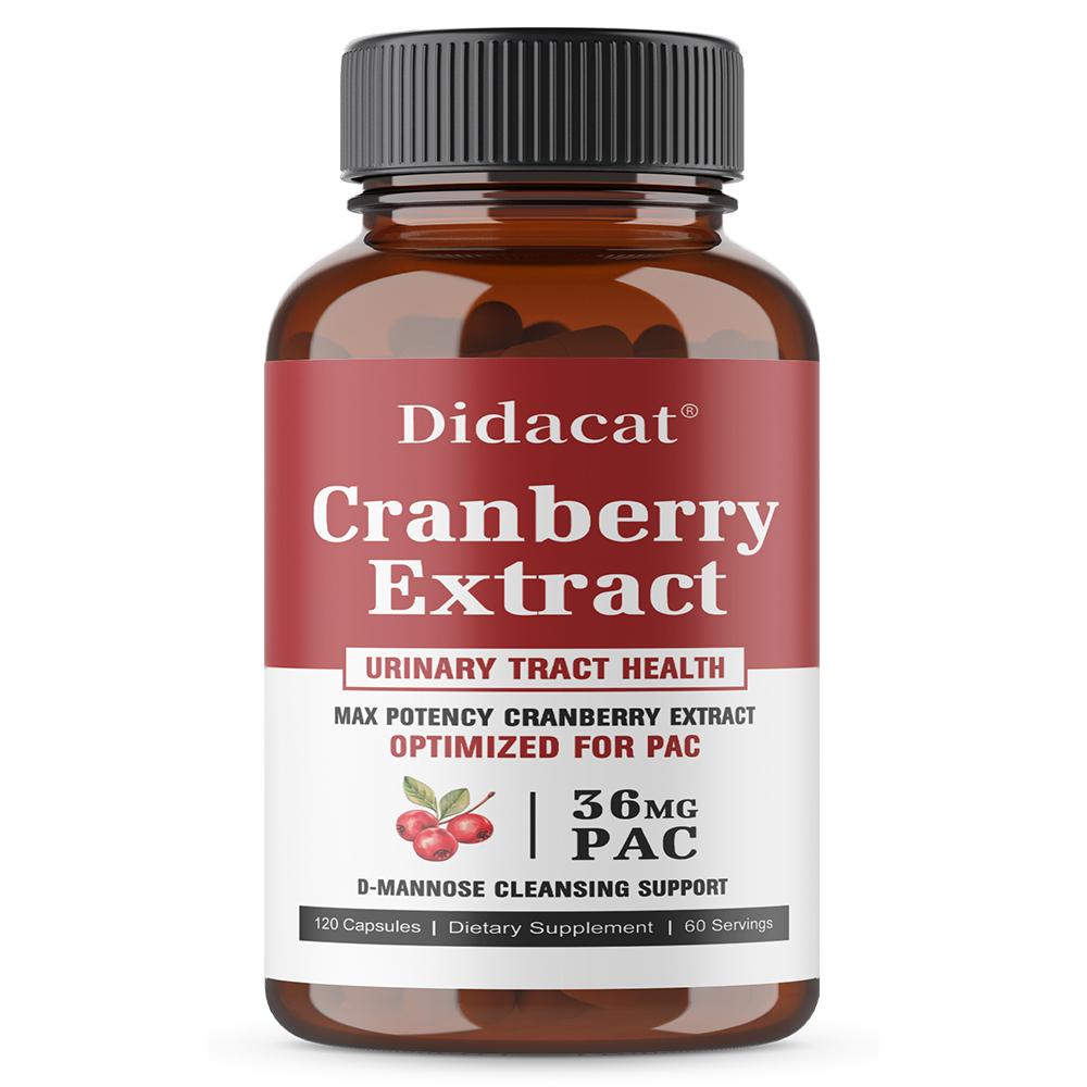 Premium Cranberry Extract Formula - Optimized with 36mg PAC & D-Mannose for Urinary Tract Health & Cleansing Support - 120 Capsules 120PCS