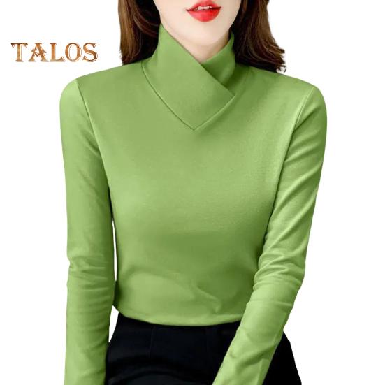 

Женские топы с высоким воротником и длинным рукавом, облегающие, мягкие, эластичные, однотонные, с уникальным вырезом горловины XL зелёный