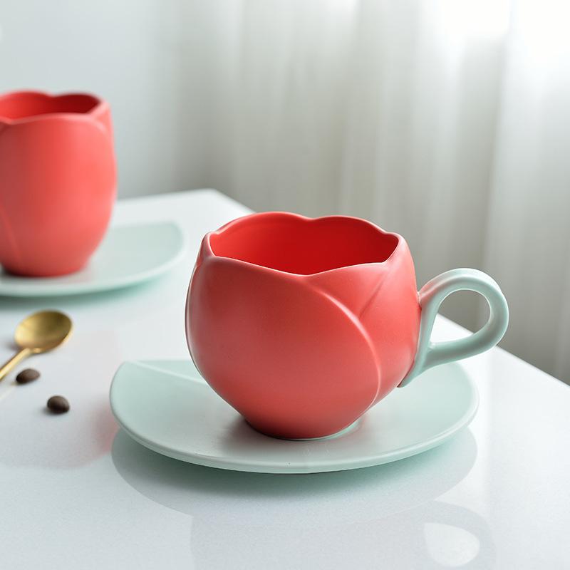 

Cartoon Tulip Coffee Cup Ceramic Mug Flower Cups Afternoon Tea Set Breakfast Milk Mug Mugs Coffee Cups Birthday Gift 201-300ml