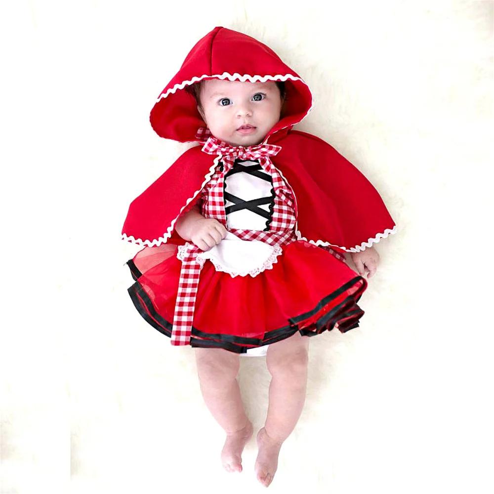 Halloween Newborn Little Red Riding Hood Cosplay Tutu Dress +Cape Costume Outfit Photo Prop Girl Tutu Party Dress Baby Clothes