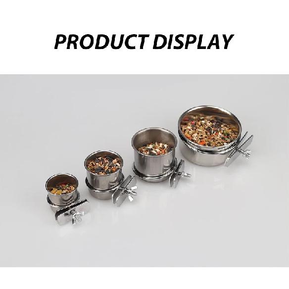 Stainless Steel Bird Feeding Bowl with Clamp, Parrot Food Water Cup,Cage Mounted Feeder Dish for Cockatiel Budgie Lovebird Finch