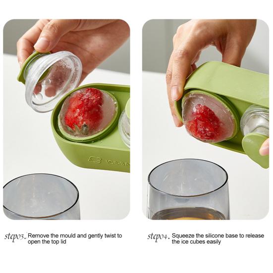 Yousheng Ice Ball Mold Tray 2 Cavity Spherical Ice Maker with Lid Non-Stick Silicone Freezer Mold for Whiskey Cocktails Mocktails Party Beverage