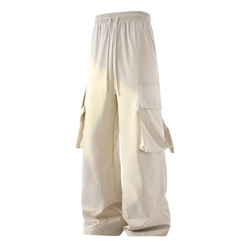 

Mens Drawstring Waist Wide Leg Cargo Pants Casual Trousers M белый