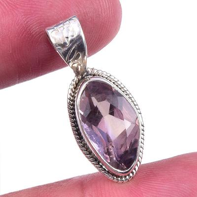 Natural Pink Amethyst 925 Solid Sterling Silver Gift Jewelry Pendant 1'' f9K10