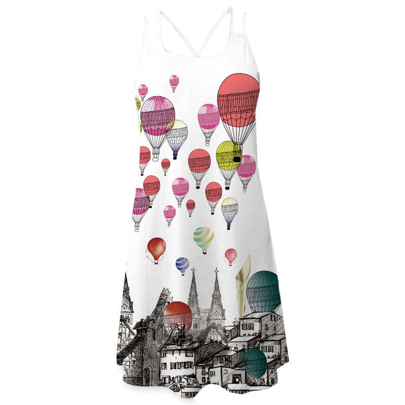 Elegant Women Summer Vintage Beach Sleeveless 3d Floral Print Boho Tank Dress