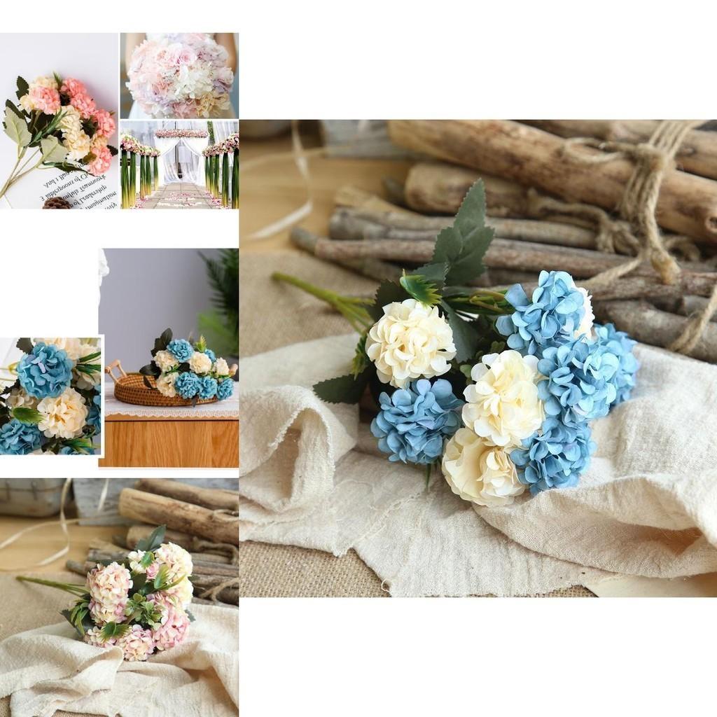 10 Heads Artificial Silk Hydrangea Fake Flowers Bouquet For Elegant Home Decor