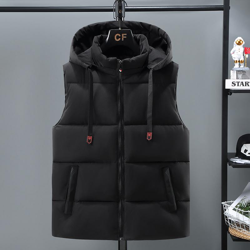 Herbst und Winter Dick Reißverschluss Einfarbig Kapuze Lässig Slim Fit Seitentasche Weste Herren