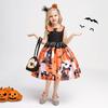 New Fancy Magic Witch Halloween Costume for Kids Bat Ghost Gothic Black Dress for Girl Carnival Party Halloween Girls Princess Dress