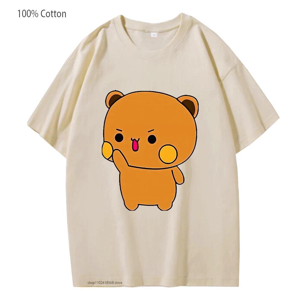 Couple T-Shirts Bubu with Dudu T-Shirts Cartoon Cute Panda and Brownie Bear Tshirt Men Women Cotton Shirt Kawaii Top