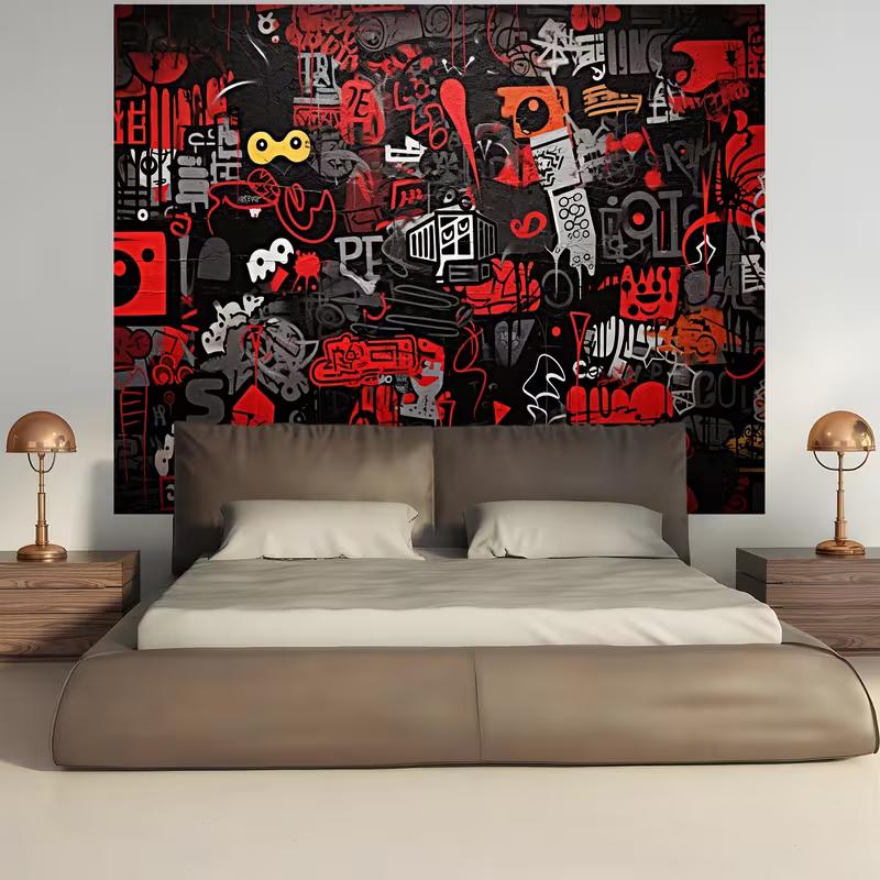 2D Black Red Graffiti Tapestry Street Art Abstract Wall Hanging Background 47.2x31.5inch/120*80cm