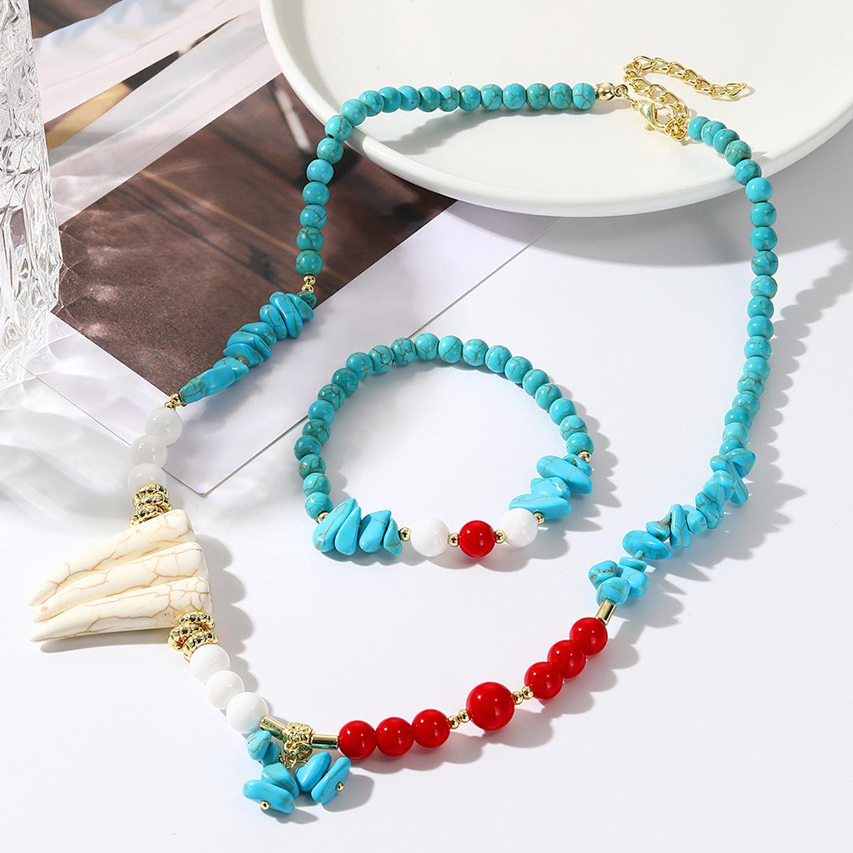 

Браслет из двух частей, ожерелье из богемской бирюзы, национальный браслет с ветровыми украшениями, преувеличенный ретро-браслет с бирюзовым ожерельем в Европе и Америке.