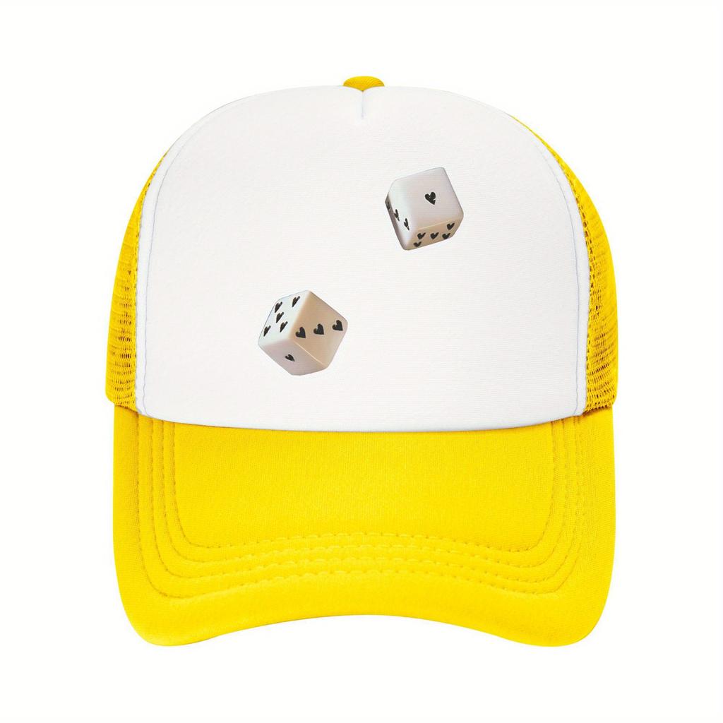 Heart Dice Trucker Hat Adjustable Breathable Mesh Baseball Cap Casual Outdoor Unisex