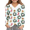 Girls' V-Neck Christmas Print Pullover Top for Winter Casual Wear