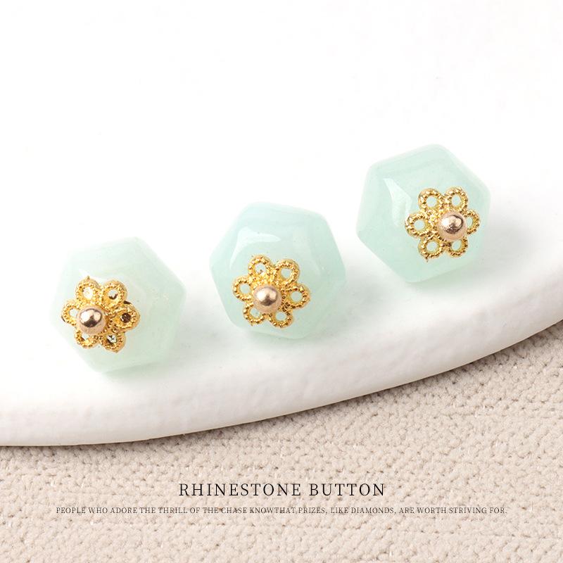 5pcs Flower Tray Jade Hexagonal Bead Button Chinese Tang Style Hanfu Button Shirt Cardigan Sweater Lantern Bead Button