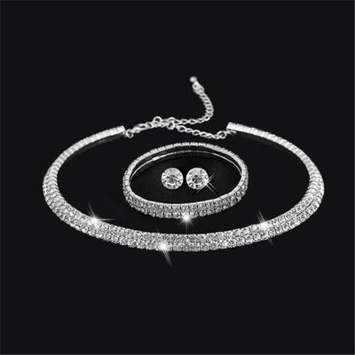 3pcs/set Rhinestone Crystal Choker Necklace Earrings and Bracelet Wedding Jewelry Sets Jewelry Sets for Women 2023